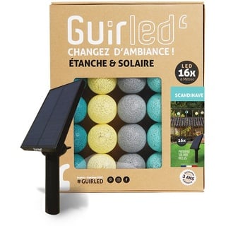 GuirLED - Außengirlande mit Lichtkugeln LED-Guinguette - Wasserdicht IP55 - Hocheffizientes Solarpanel - Automatisches EIN/AUS - 16 Kugeln 3 m- Skandinavisch