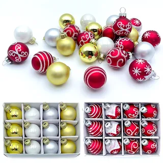 24 Stück Weihnachtskugeln Glas 3cm, Weihnachtsbaumschmuck Set, Christbaumkugeln, Weihnachtsbaum Deko Baubles, Weihnachtsdeko Innen Glaskugeln Ornamente, Weihnachtsbaumkugeln Glas Mit Aufbewahrung (B)