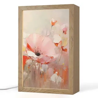 OnlyWow Tischleuchte Blumen - Aquarell - Rosa - Abstrakt - Kunst 20x30 cm , Anthrazit , Holzwerkstoff , Rechteckig , LED integrated , 20x30x8 cm , Lampen & Leuchten, Innenbeleuchtung, Tischlampen