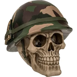 Spardose mit Schloss, Totenkopf mit Armyhelm & - Braun