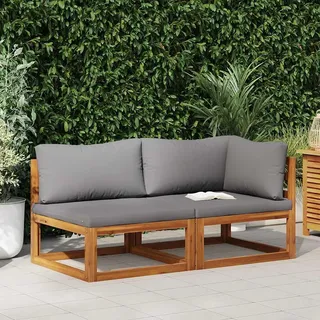 vidaXL 2-tlg. Sofa-Set mit dunkelgrauen Kissen Akazie Massivholz - Grau