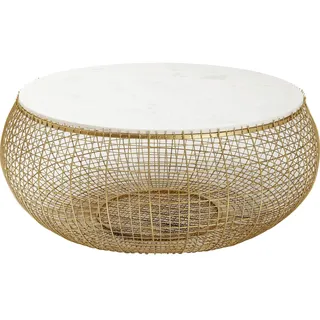 Kare Design Couchtisch Cesta, Gold, 102cm Durchmesser, Wohnzimmertisch, Beistelltisch, Stahl Gestell, Marmor Tischplatte, rund, 42x102x102 cm (H/B/T)