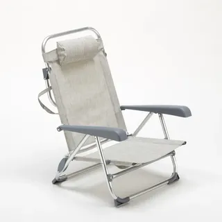 Liegestuhl Strandstuhl Klappbar mit Armlehne aus Aluminium für Strand Gargano - Grau - Grau