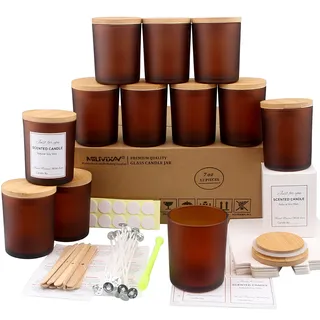 MILIVIXAY Mattierte bernsteinfarbene Kerzengläser aus Glas mit Deckeln und Kerzenherstellungs-Sets, leere Kerzengläser im Großpack zum Kerzenmachen, Gewürz- und Pulverdosen, 12er-Pack, 200 ml