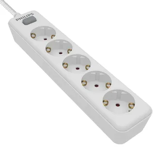 Philips SPN1142WA/10 - Steckdosenleiste mit 5 Steckdosen, EIN-/Ausschalter, geflochtenes Netzkabel 1,5 m (hohe Festigkeit) - Weiß