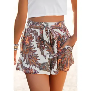 LASCANA Strandshorts, mit Bindeband und Paisleydruck, elastischer Bund, kurze Hose, bunt