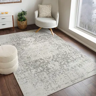 livabliss Syracusa Vintage groß - Orientalischer Wohnzimmer 200x275 cm, Esszimmer, Schlafzimmer - Boho Kurzflor e für einfache Pflege - Grau und Beige