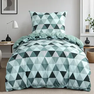 RUIKASI Bettwäsche 155x220 2 teilig Grün - Bettbezug 155 x 220 Set mit Dreieck, Bettwäsche-Sets 155x220cm aus Mikrofaser mit Reißverschluss Weich und Bügelfrei