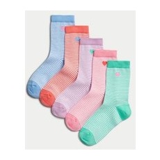 M&S Collection Lot de 5paires de chaussettes en coton à rayures (du 20 au 39,5) - Multi, Multi - 6-8+