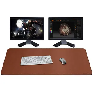 ZORESYN PU Leder Schreibtischunterlage XXL 110x50cm - rutschfeste Büro-Matte mit Rollband Premium Tischschoner für Gaming & Homeoffice - Braun - Wasserdicht & Anti-Kratz