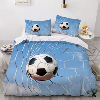 YASMENG Bettwäsche Fussball 135x200 Jungen 3D Blau Fußball Bettwäsche Weich Mikrofaser Bettwäsche Fussball 2teilig für Jugendliche Jungen Geschenke mit Reißverschluss und 80x80 cm Kissenbezug