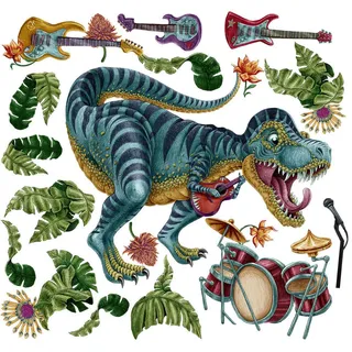 Tulup Aufkleber 130x193 cm Dinozaur Instrumente , Grün , Kunststoff , 130x193x0.1 cm , Tapeten & Wandverkleidungen, Wandtattoos & Sticker, Wandtattoos