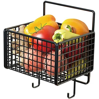 Einhängekorb Klein, 12,5x15 cm/4,9x5,9 Zoll Metall Obstkorb Hängend Hängekörbchen mit Haken, Gitter Aufbewahrungskorb zum Aufhängen für Gitterwand Regal Schrank Küche Büro Badezimmer(Schwarz)