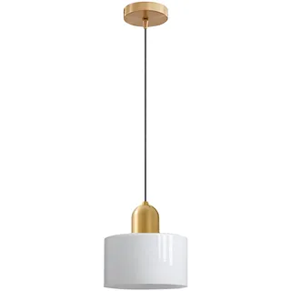 HJXDtech Mini Glas Pendelleuchte mit Gold Akzent & 200cm Verstellbar Kabel, Moderne E27 Hängelampe für Küchen, Esszimmer, Schlafzimmer & Café (Weiß Glasiert, 20cm)