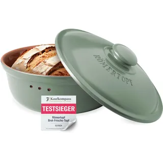 RÖMERTOPF Romertopf Brottopf Rund Ø 30cm - Brotkasten Grün aus Keramik - Atmungsaktiver Tontopf für langanhaltende Frische von Brot und Brötchen