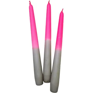 DIP DYE KERZEN 3er SET Kerzen bunt mit Farbverlauf, Kerzen mehrfarbig bunt extra lang, Geschenk Frau, Freundin Mitbringsel Erwachsene, Geschenk Geburtstag Kollegin GLOWYBOX neon pink grau