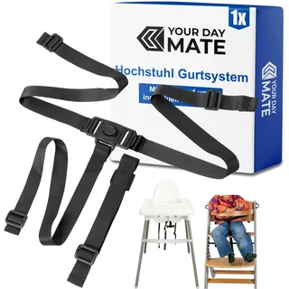 Hochstuhl 3-Punkt Gurtsystem, 1 Set, kompatibel mit IKEA Antilop, IKEA Langur, Kinderkraft ENOCK, Safety 1st Timba, bebeconfort Timba, in Schwarz, verstellbarer Hochstuhlgurt inklusive Schrittgurt