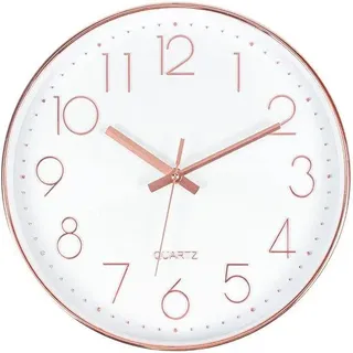 12 Zoll runde Wanduhr - große, stille, moderne Quarzuhr für Wohnzimmer, Büro und Café (30 cm, roségold)