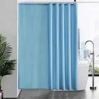 Furlinic Duschvorhang Überlänge Badvorhang Anti-schimmel Textil für Badewanne und Dusche Vorhang aus Stoff Antibakteriell Waschbar mit 12 Duschringen Hellblau Extra Groß 200x200cm.