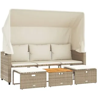 vidaXL Outdoor-Sofa 3-Sitzer mit Dach und Hockern Beige Poly Rattan - Beige