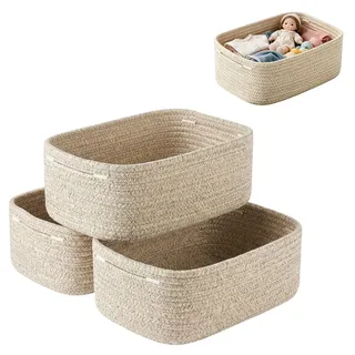 Aufbewahrungskörbe, 30x20x11cm Regalkörbe zum Ordnen, Faltbare Korb Geflochten Baumwollseil, Kleine Aufbewahrungskörbe zum Organisieren, Regal, Spielzeugkorb, Gewebte Seilkörbe, Leinen