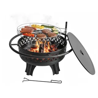 Feuerschale mit 360° drehbarem Grillrost und Deckel