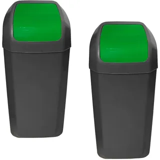 WELL HOME MOBILIARIO & DECORACIÓN Set mit 2 Eimern - Mülleimer mit Schwingdeckel, 15 l/U, Grün