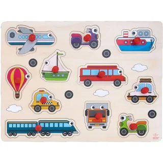Engelhart - Hochwertiges Holzpuzzle mit Knopf für Kleinkinder - Verschiedene Designs, Holzspiele für Kinder und Babys ab 2 Jahren (Fahrzeug)