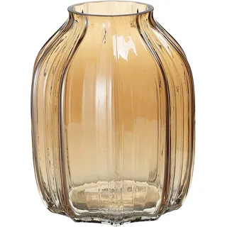 Große bernsteinfarbene Glasvase für Blumen, gerippt, hoch, goldene Bodenvase, 20 cm, dekorative Vasen für Zuhause, Tischdekoration, Blumendekoration und Bauernhaus (braun, 20 cm)