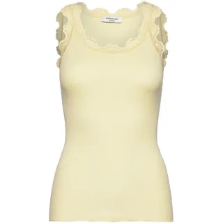 Tanktop ROSEMUNDE "Babette Silk Top mit Seide", Damen, Gr. S, gelb (zartgelb), Feinripp, Obermaterial: 70% Seide, 30% Baumwolle, körpernah hüftlang, tiefer Rundhals, Tops Tanktop, Vintage-Spitzenbesatz, breite Träger, feminin, bequem, Seidenmix