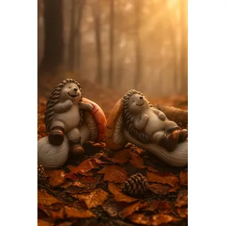 khevga Herbstdeko Innen Igel auf Pilz 2er Set Terracotta Fensterdeko