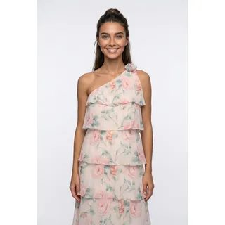 Maxikleid VERO MODA "VMFELICIA OS RUFFLE ANKLE DRESS EXP", Damen, Gr. XS, N-Gr, peony aop:flower aop, Web, Obermaterial: 100% Polyester, bedruckt, knöchellang, Kleider Maxikleid, Kunstfaser, one shoulder Träger