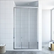 AQUABATOS® 100 x 195 cm Schiebetür Dusche 3 teilig Duschtür Dreiteilige Gleittür in Nische Nischenschiebetür Duschwand Glas Nischentür 6 mm Sicherheitsglas Klarglas mit Nano Beschichtung