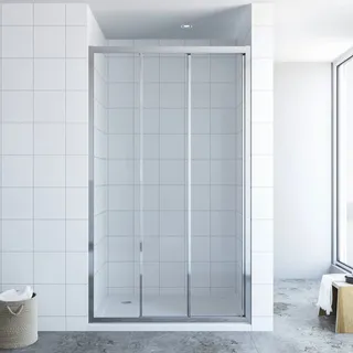 AQUABATOS® 100 x 195 cm Schiebetür Dusche 3 teilig Duschtür Dreiteilige Gleittür in Nische Nischenschiebetür Duschwand Glas Nischentür 6 mm Sicherheitsglas Klarglas mit Nano Beschichtung