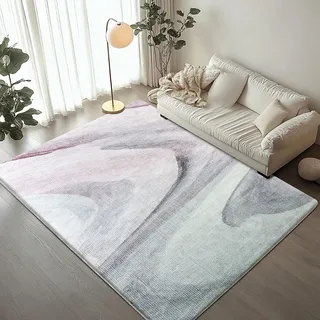 Cinknots Teppich Wohnzimmer Kurzflor Pflegeleicht,Anti-Rutsch Rückseite,Moderne Vielfarbiges Design,Passend für Wohnzimmer,Schlafzimmer,Grau/Pink,160 x 200 cm