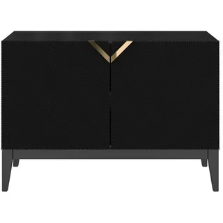 Visby Sideboard Demi 2D Long, Schwarz-Gold, Mit Gefrästen Fronten, Massive Buche , Buchenholz , 100.5x70x42 cm , Kleinmöbel, Kommoden, Sideboards