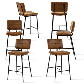 Meubles Cosy Barhocker 6er-Set im Industrial-Stil mit Rückenlehne und Fußstütze, hohe Barstühle, Braun , Textil , 46.5x104x53 cm , Esszimmer, Barmöbel, Barhocker