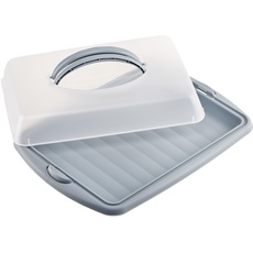 com-four® Kuchencontainer zum Aufbewahren und Transportieren von Backwaren - 43 x 31 x 9 cm Transport-Box - Kuchenbehälter und Lebensmittelbox mit Tragegriffen (grau)