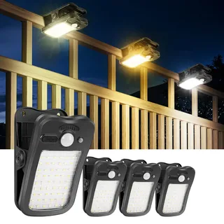 BlueYu Solarlampen für Außen mit Bewegungsmelder, 4 Stück Clip-on Solarleuchten mit 3 Modi und 3 Farben, USB-Aufladung und Fernbedienung, Wasserdicht Solar Lampe für Garten Zau Dachrinnen Beleuchtung