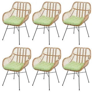 Mendler Esszimmerstuhl Kubu Rattan Metall beige/weiß 6er Set