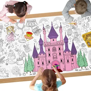 AYESY Schloss Mal Tischdecke für Kinder, 183 x 76 cm, Riesige DIY Papier Ausmal Tischdecke, Bastelposter, Spiele, Geschenke, Aktivitäten Banner, Kunst Klassenraum Dekoration