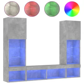 vidaXL 5-tlg. Wohnwand mit LED-Beleuchtung Betongrau Holzwerkstoff - Grau
