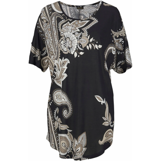 Longshirt LASCANA, Damen, Gr. 32/34, bunt (bedruckt), Jersey, Obermaterial: 100% Viskose, figurumspielend hüftbedeckend, Rundhals, Shirts Longshirt, mit Cut-outs an den Schultern, Alloverprint, Shirtkleid, schulterfrei