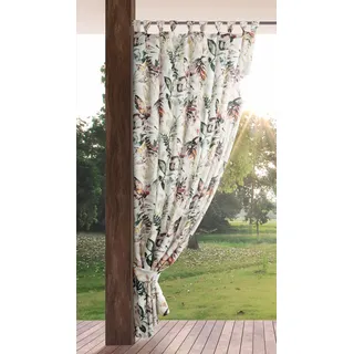 Eurofirany Outdoorvorhänge Gartenvorhänge Outdoor Vorhänge wasserdichte Terrassenvorhäneg Außenvorhang (Weiß+Stahl, 155 x 240 cm Schlaufen)