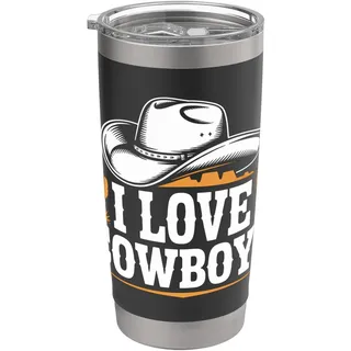 I Love Cowboys Westernhut Kaktus Doppelwandiger Edelstahl-Thermobecher