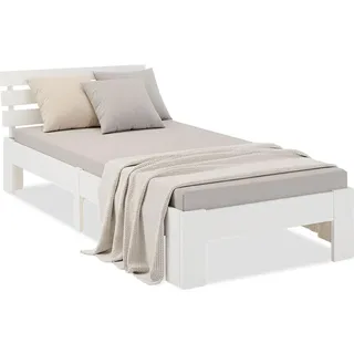 Homestyle4u Holzbett 90x200 Einzelbett mit Lattenrost Weiss, Kiefer Massivholz - Weiß