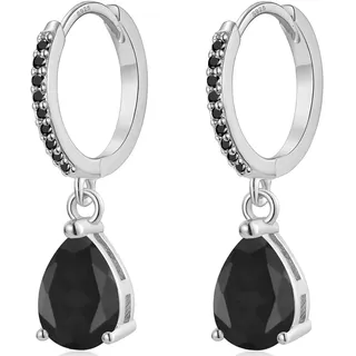 MASOP Creolen Silber 925 mit Anhänger Schwarze Zirkonia Silberohrringe Schwarzer Edelstein Wassertropfen Hängend Vergoldet Schmuck Geschenke für Damen Freundin Frauen Mädchen