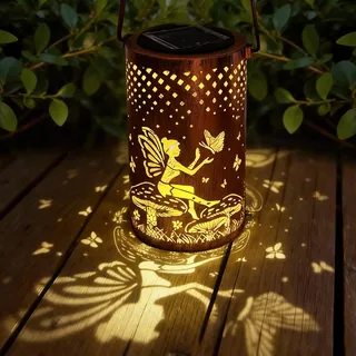Solarlaterne für Außen, IP65 Wasserdicht Metall Solarlampen für Außen Hängend Garten Deko, Retro Engel Solar Laternen Outdoor für Dekoration Garten, Gartendeko, Terrasse, Patio, Rasen, Hinterhöfe(B)