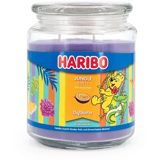 Haribo Duftkerze im Glas | Jungle Party 510g | Duftkerze Fruchtig | 100h Brenndauer | 2 Dochte | Geschenkidee für Frauen | Sommerkerze