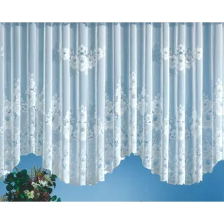 heimtexland Gardinen Jacquard Store mit Kräuselband weiß halb-transparent, Blumen Bordüre gebogt, Vorhang Typ1 - Bogenstore HxB 175x300 cm für Fensterbreiten von 100-130 cm